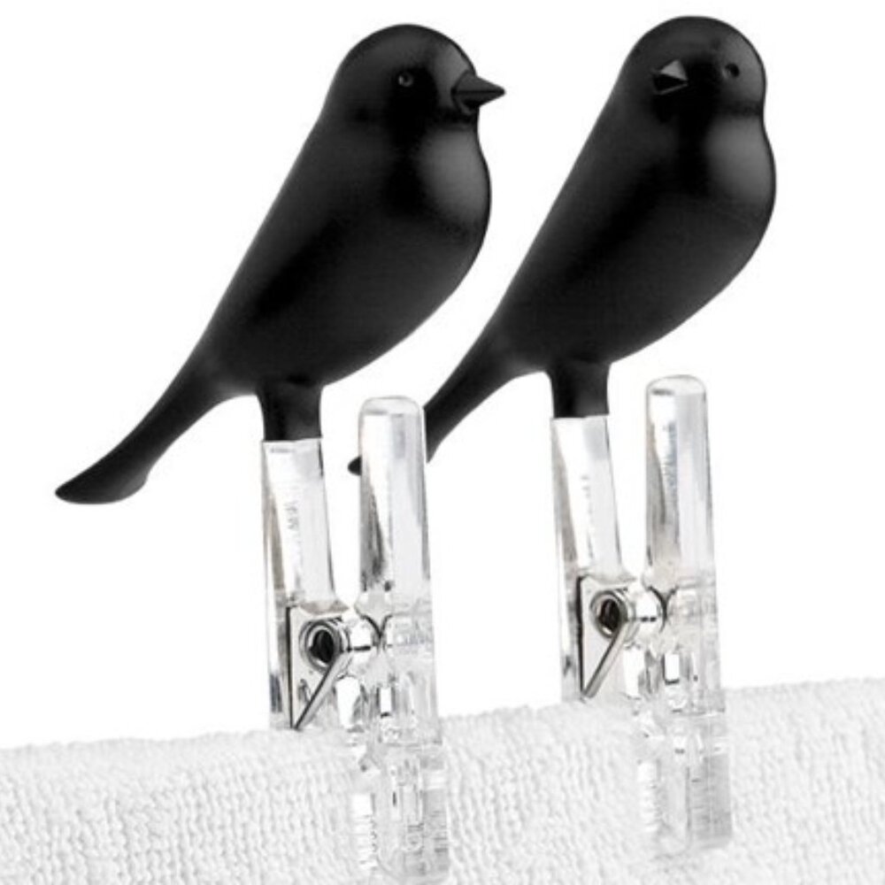 Qualy Design Black Peg Sparrow Bird Clothespins Clips